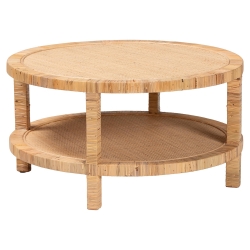bali & pari Kalimantan Bohemian Light Honey Rattan and Mahogany Wood Coffee Table
